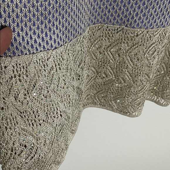 St John Evening Knit Lilac Mesh Short Sleeve Crystals Detail Knee-Length Dress 8 - Picture 7 of 7